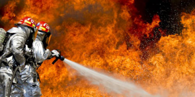 Firefighters Battling Intense Flames